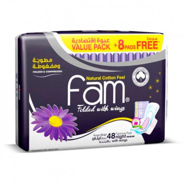 Fam Feminine Napkins Trifold Night 48 Pads 